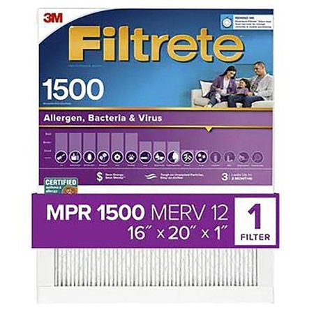 FILTRETE 2000DC6 Electrostatic Air Filter, 20 in L, 16 in W, 12 MERV, Fiber Filter Media 2000-4